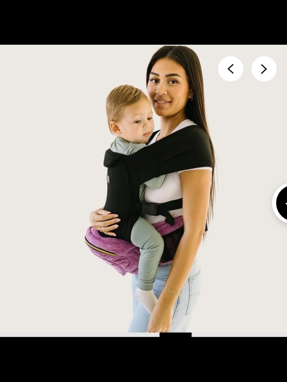 3 Piece Set With Ergonomic Kids Hip Seat Carrier in Black and Purple